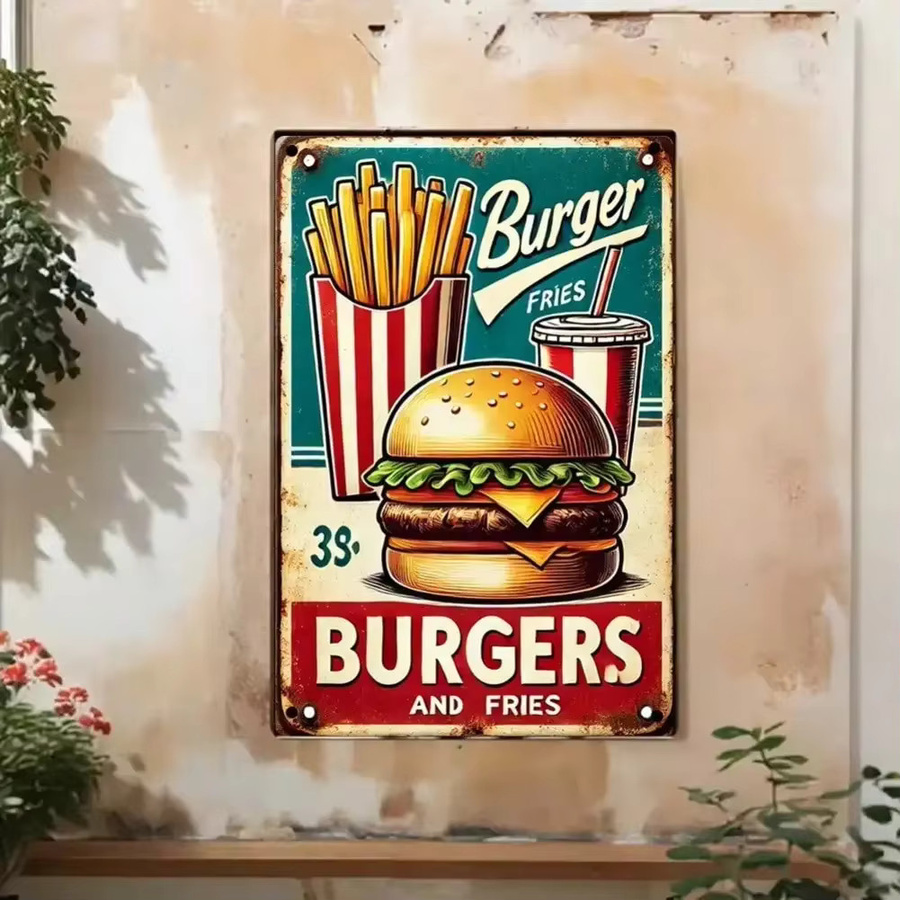 CIFbuy Vintage Burger Metallschild als Wandkunst für Café und Bar, mehrfarbig, rechteckig - Bild 5