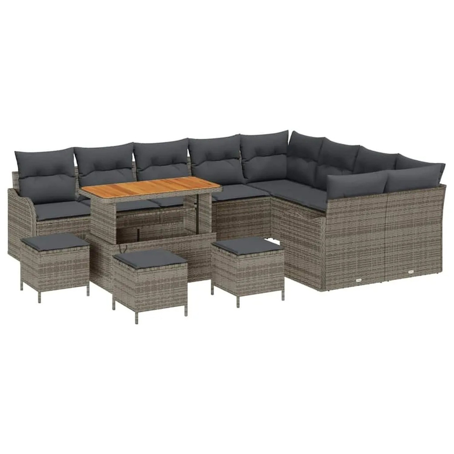 vidaXL Garten-Sofa-Set 13-tlg. in Grau mit Kissen und Stauraumfunktion - Bild 2