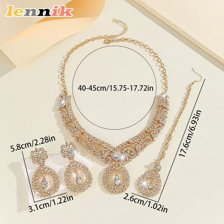LENNIK Schmuck-Set, Halskette, Ohrringe, Stirnkette, Gold, Kristall - Bild 2