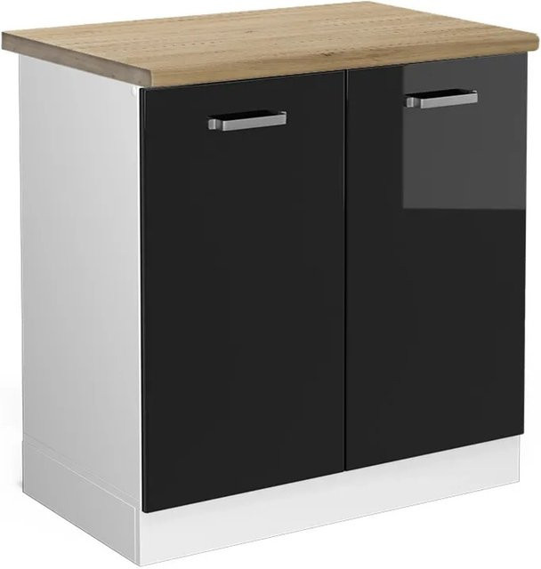 Vicco Spülenunterschrank R-Line in Schwarz Hochglanz und Weiß mit Eiche-Optik, B/T/H: 80 x 60 x 81,6 cm - Bild 1