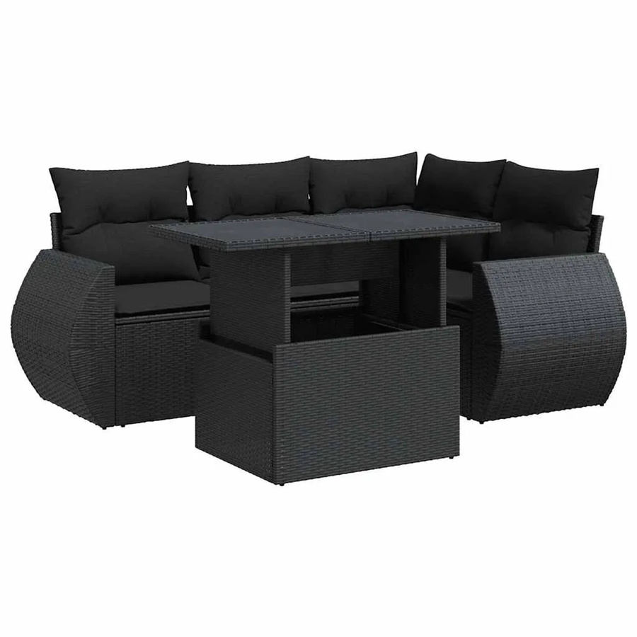 vidaXL 5-tlg Garten-Sofagarnitur in L-Form aus schwarzem PE-Rattan mit wetterfesten Kissen - Bild 2