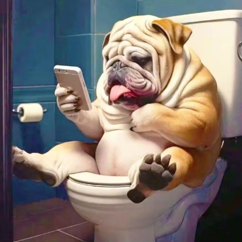 CHENISTORY 5D-DIY-Stickset Mosaik-Hund auf der Toilette Diamant-Gemälde mit runden Strasssteinen in Mehrfarbig - Bild 1