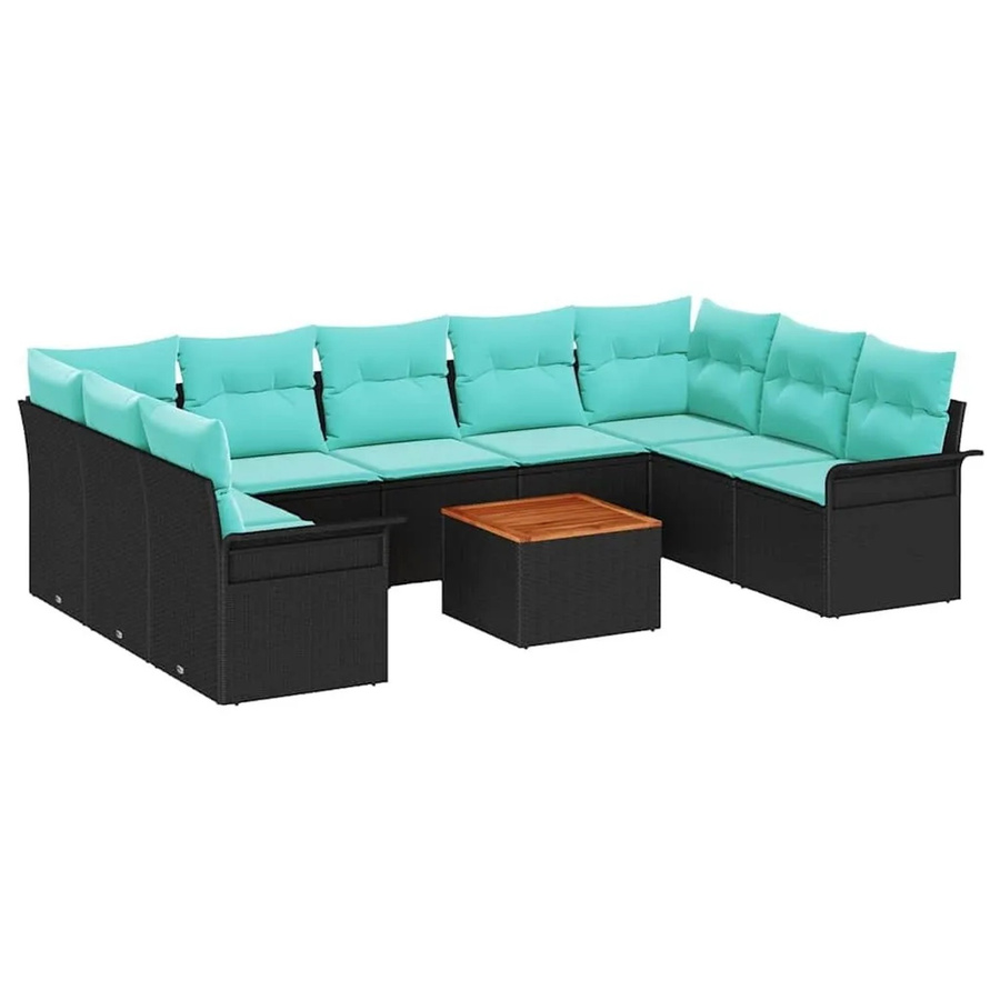 vidaXL Gartensofa-Set aus Poly-Rattan in Schwarz und Türkis mit 10-teiliger L-Form und Polsterung - Bild 2