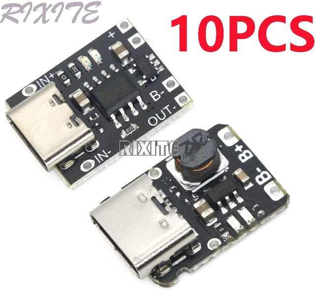 RIXITE 10 Stück Mini 5V USB-C Lade- und Entlademodul für 3,7V/4,2V 18650 Lithium-Batterien mit Schutzfunktion, Schwarz - Bild 1