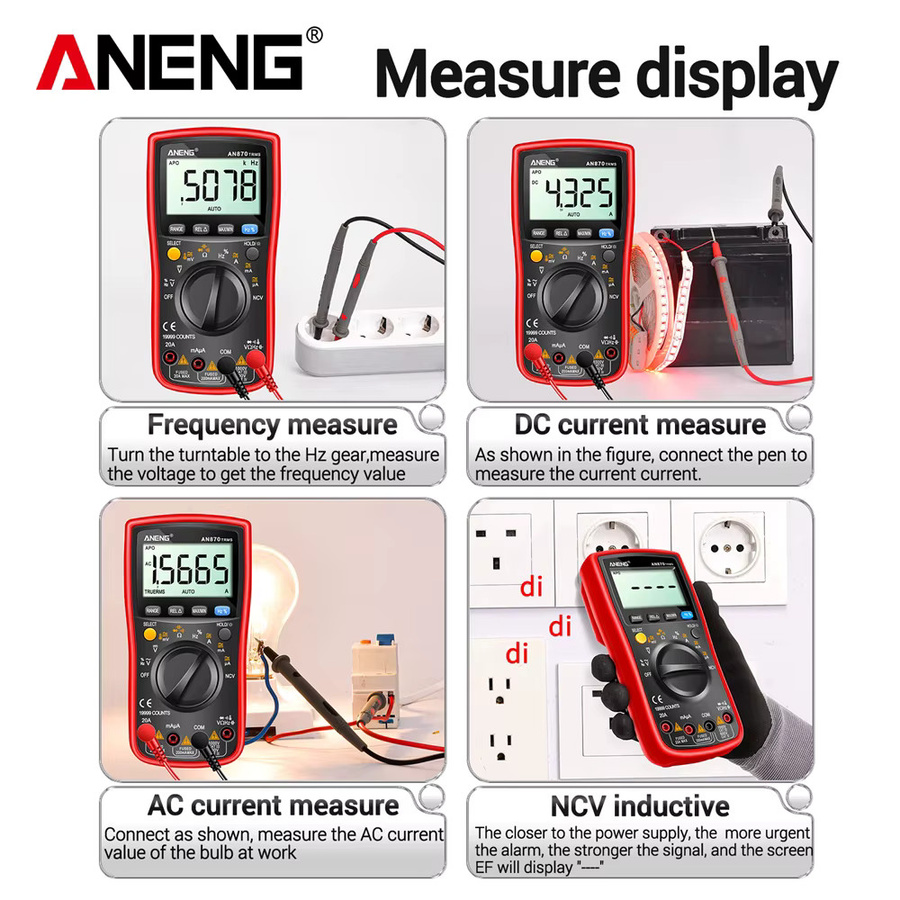 ANENG AN870 Digitalmultimeter True RMS AC/DC Strommesser und professioneller Spannungsprüfer in Rot - Bild 5
