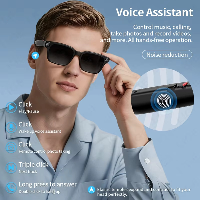 LIGE Pixel Smart AI-Brille mit 1080P Videoaufnahme, Bluetooth, Sprachübersetzung und Musikfunktion in Schwarz - Bild 5