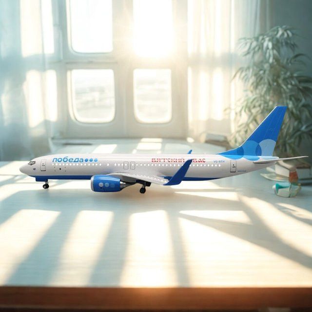 ZOCO Flugzeug Modell B737 Victory Airlines aus Harz mit LED-Licht und Rädern, Länge: 47 cm - Bild 1