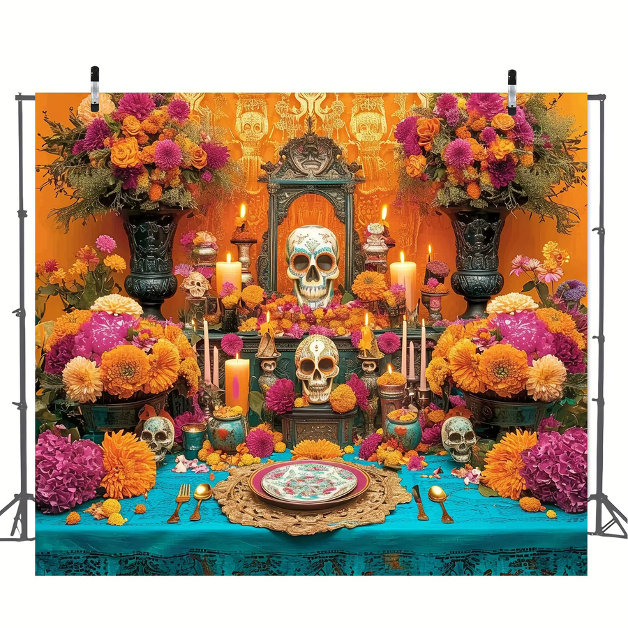 Mexikanischer Day of the Dead Altar Hintergrund aus Polyester in Multicolour, B/H: 150 x 110 cm - Bild 2