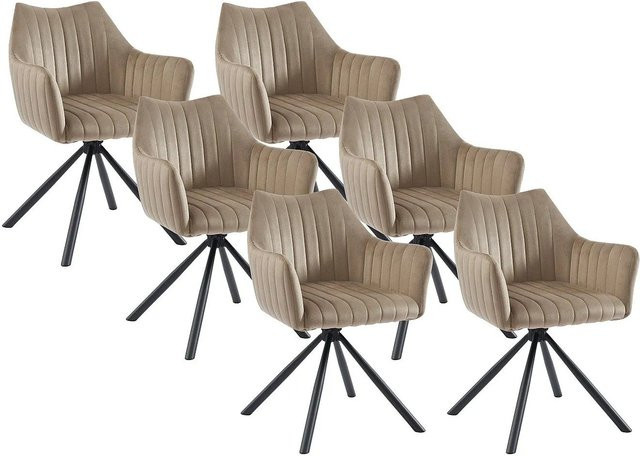 Vente-unique Stuhl Iziali in Beige aus Samt mit Armlehnen und Metallgestell, Breite: 60 cm, Tiefe: 60 cm, Höhe: 83,5 cm - Bild 1