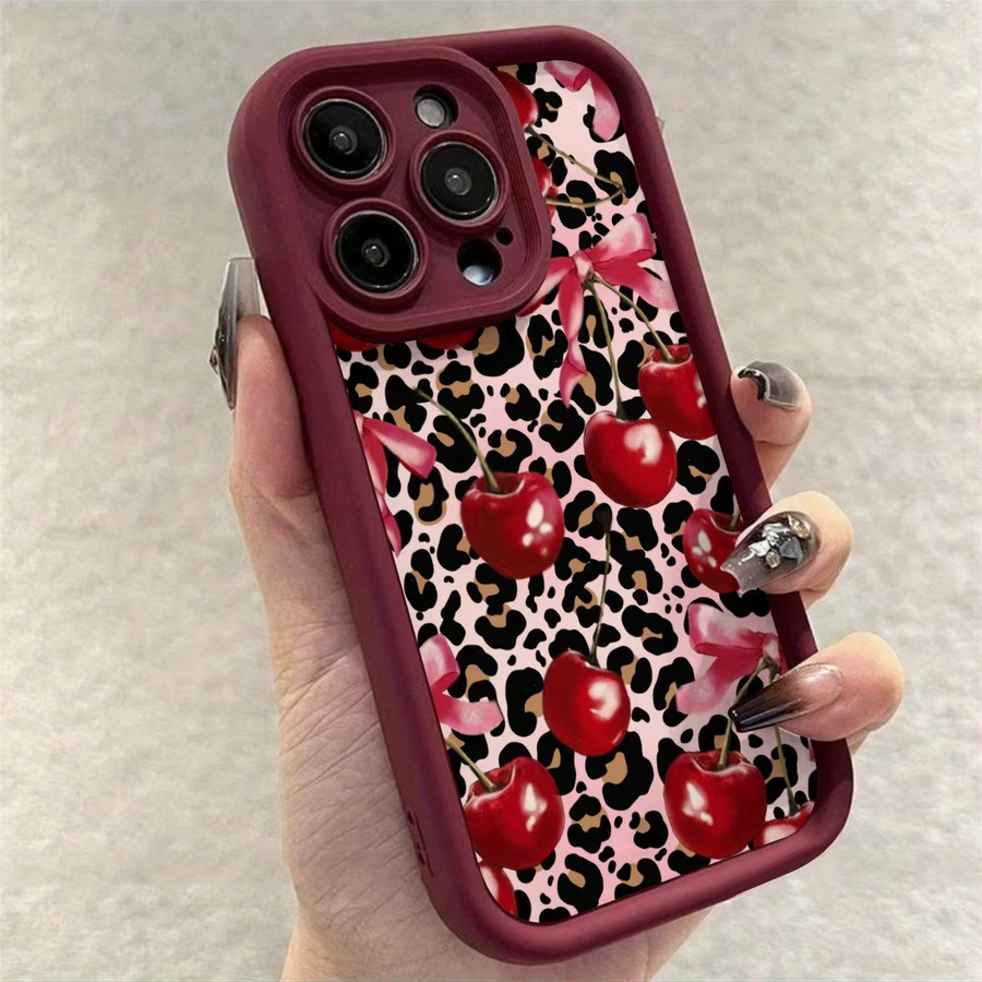 High-Edge-TPU-Anti-Drop-Handyhülle mit Leopardenmuster, Schleife und Kirschmuster in Multicolor für iPhone 11 bis iPhone 17 Pro Max Serien - Bild 2