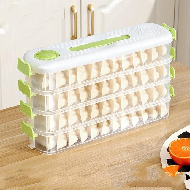 YULIN Knödel-Aufbewahrungsbox für Kühlschrank und Gefrierschrank, beige, stapelbar und BPA-frei - Bild 1