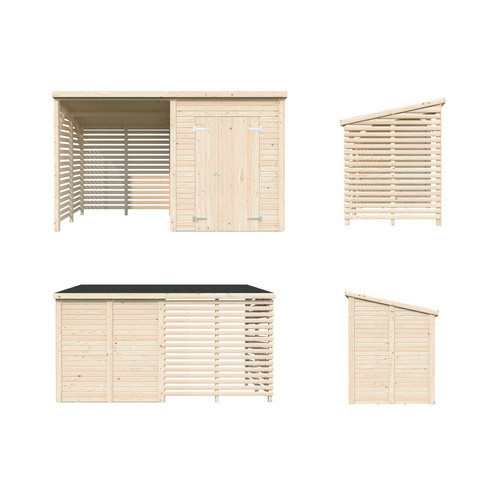 Palmako Gerätehaus Leif aus Fichtenholz in Braun mit Pultdach und Vordach, B/T/H: 370 x 170 x 228 cm - Bild 3