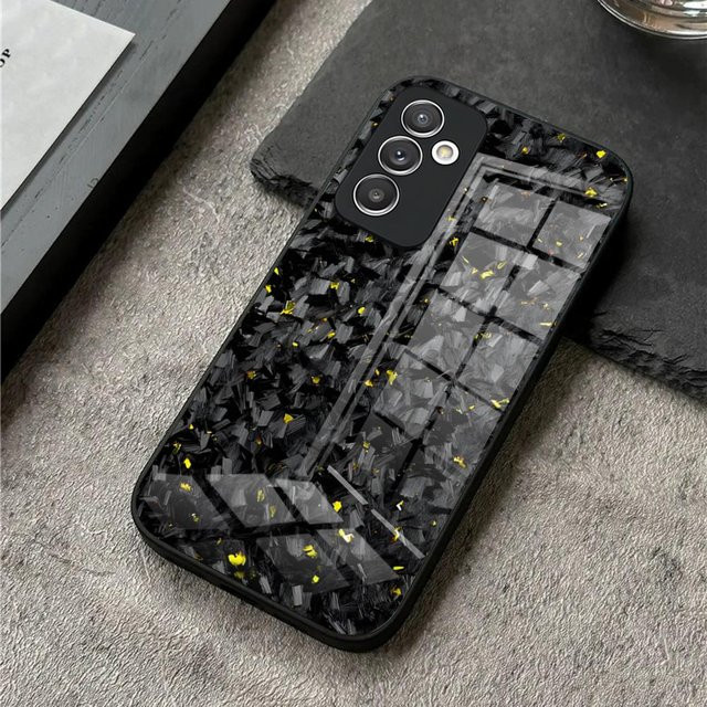 Echte geschmiedete Kohlefaser Handyhülle mit Glasabdeckung für Samsung Galaxy S24 FE, S24, S23, S22, S21, S20 Ultra, S25 Ultra und A-Serie in Schwarz - Bild 1
