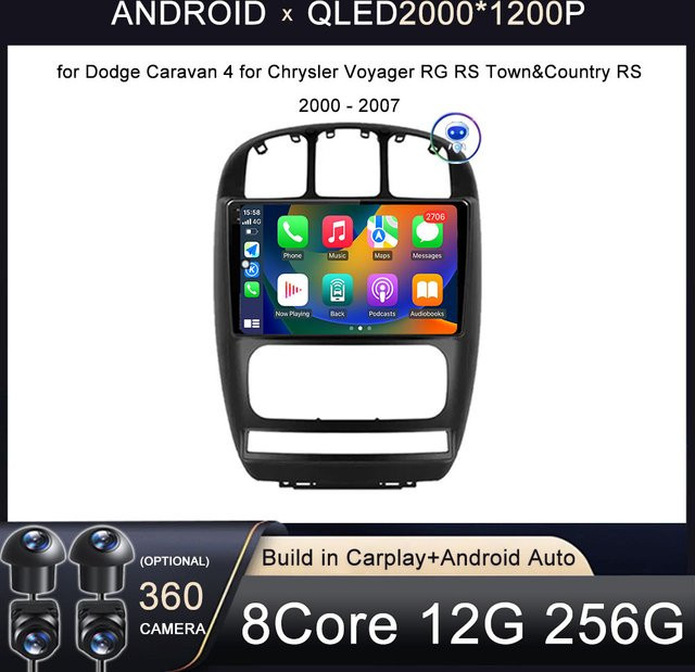 KJ-NAVI Android 16 Autoradio für Dodge Caravan 4, Chrysler Voyager RG und Town & Country 2000 - 2007 mit GPS und Carplay in Schwarz - Bild 1