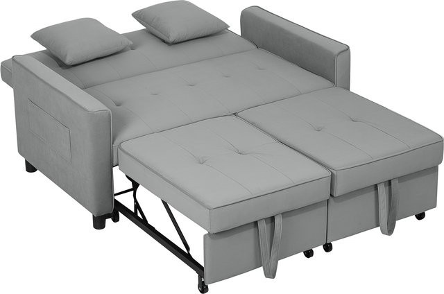 HOMCOM L-förmiges Schlafsofa in Grau mit Samtoptik, 2-Sitzer Ecksofa mit Schlaffunktion, Bettkasten und Rollen - Bild 1