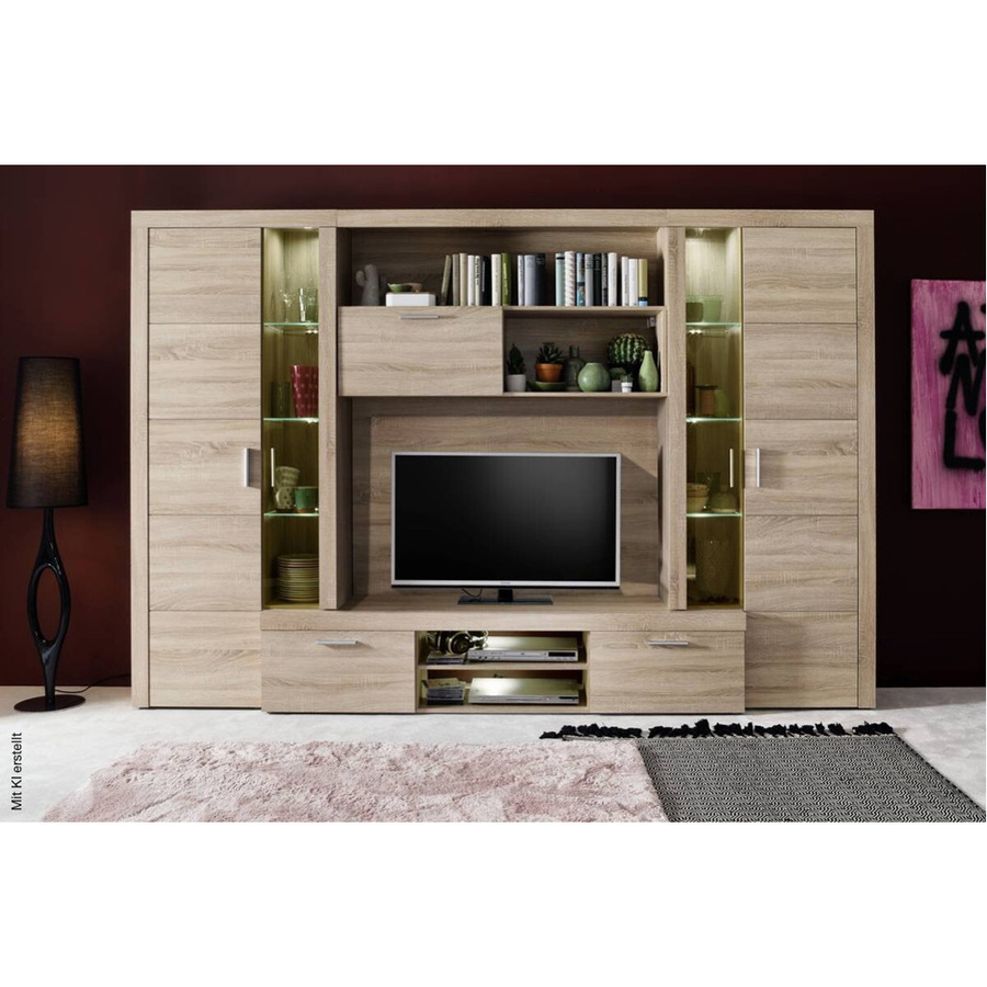 Wohnwand Mondeo von Trendteam in Eiche Sägerau hell, modern und matt, B/H/T: 291 x 197 x 41 cm - Bild 4