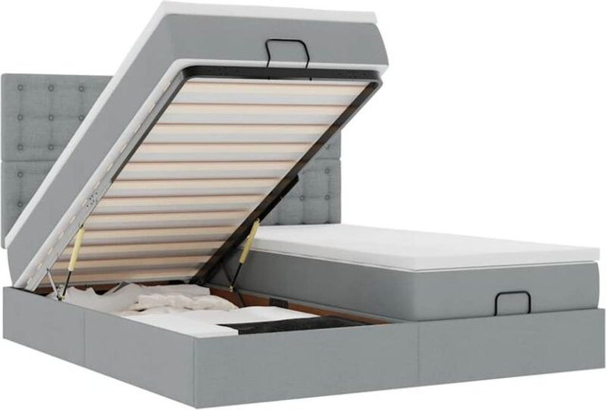 vidaxl Ottoman Polsterbett mit Matratze in Hellgrau, modernes Bett aus Stoff und Metall, B/T: 180 x 200 cm - Bild 1