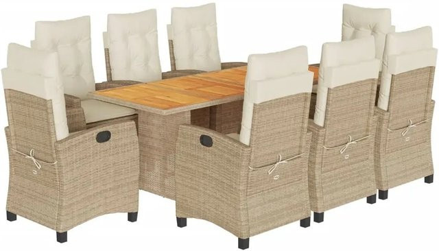 vidaXL 9-teilige Garten-Essgruppe aus PE-Rattan und Akazienholz in Beige-creme mit Kissen - Bild 1