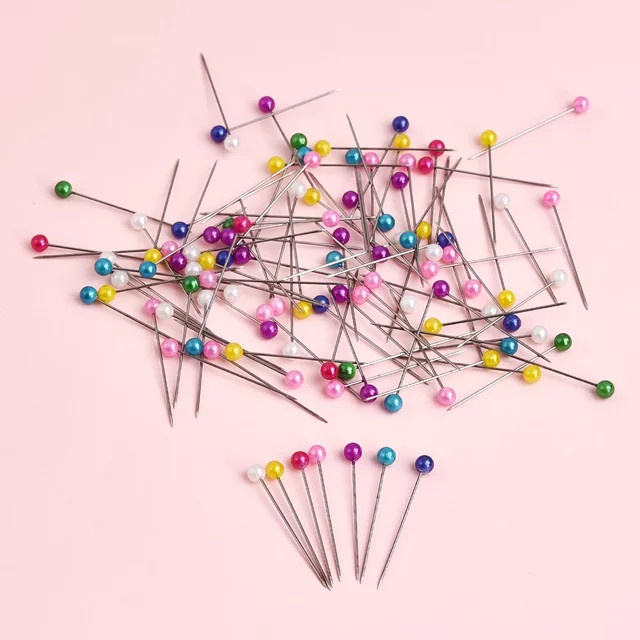 100 Stück Bunte Runde Perlen-Stecknadeln aus Metall für Schneiderei und DIY-Nähen, Länge: 38 cm - Bild 1