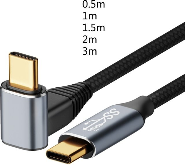 USB-C auf USB-C Kabel 100W mit 90 Grad Winkel, 10G Schnellladekabel in Schwarz - Bild 1
