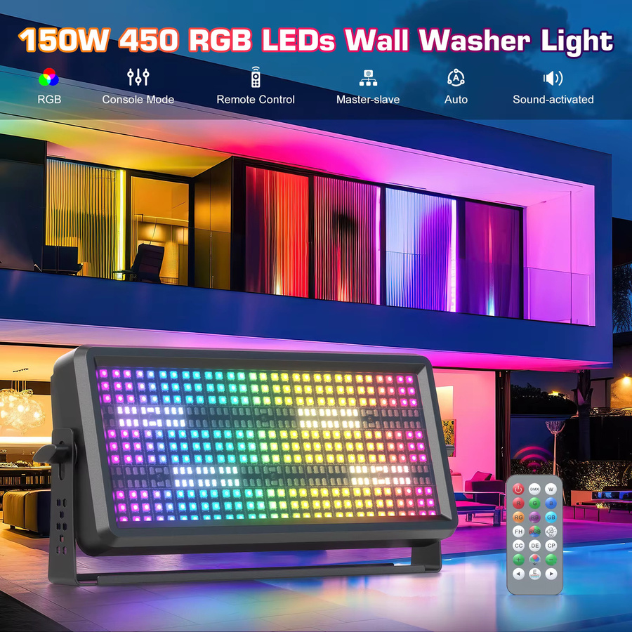 Yiflamefly Wall Washer LED Lichtleiste 150W mit RGBW-Farben und DMX512 für DJ, Party und Bar, Schwarz - Bild 2