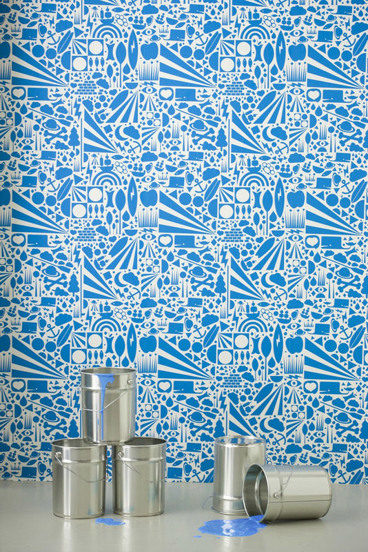 Ferm Living Tapete Gravity in Blau und Weiß mit abstraktem geometrischem Design aus Vlies - Bild 2