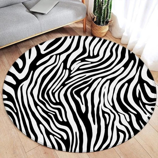 Runder Teppich mit Leopardenmuster in Braun aus Polyester, Durchmesser: 120 cm - Bild 1