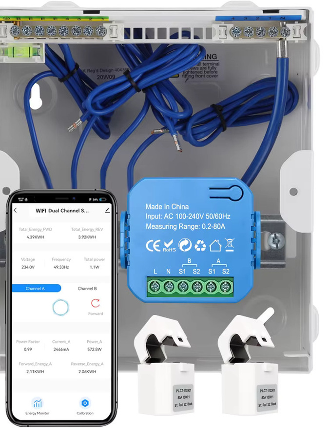 Smart Life ZigBee Bidirektionaler Energiezähler 2-Kanal mit 80A Klemme zur App-Überwachung von Solar Export- und Importleistung AC100V/240V in Blau - Bild 2