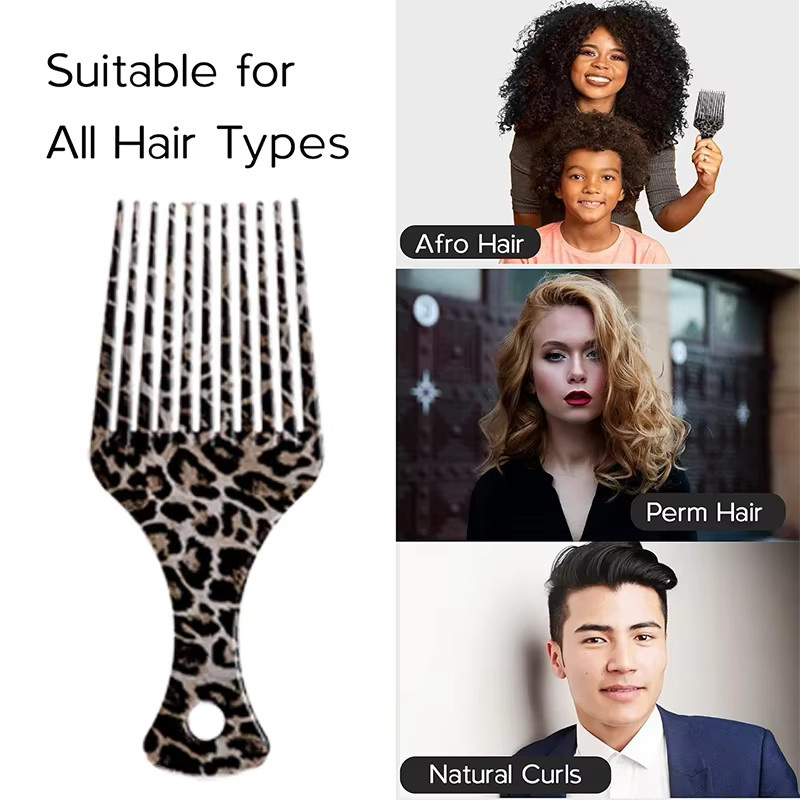 WANMEI Afro-Haar-Pick-Kamm, Leopardenmuster, für lockiges Haar - Bild 2