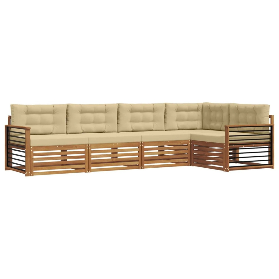 vidaXL Outdoor-Sofagarnitur in L-Form aus Akazienholz mit Kissen, 5-teilig, Beige - Bild 2