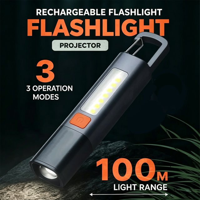NEWBIRTH LED Taschenlampe mit USB-Aufladung, tragbare Outdoor-Campinglampe mit COB-Seitenlicht und Teleskopfokus aus ABS-Kunststoff - Bild 1