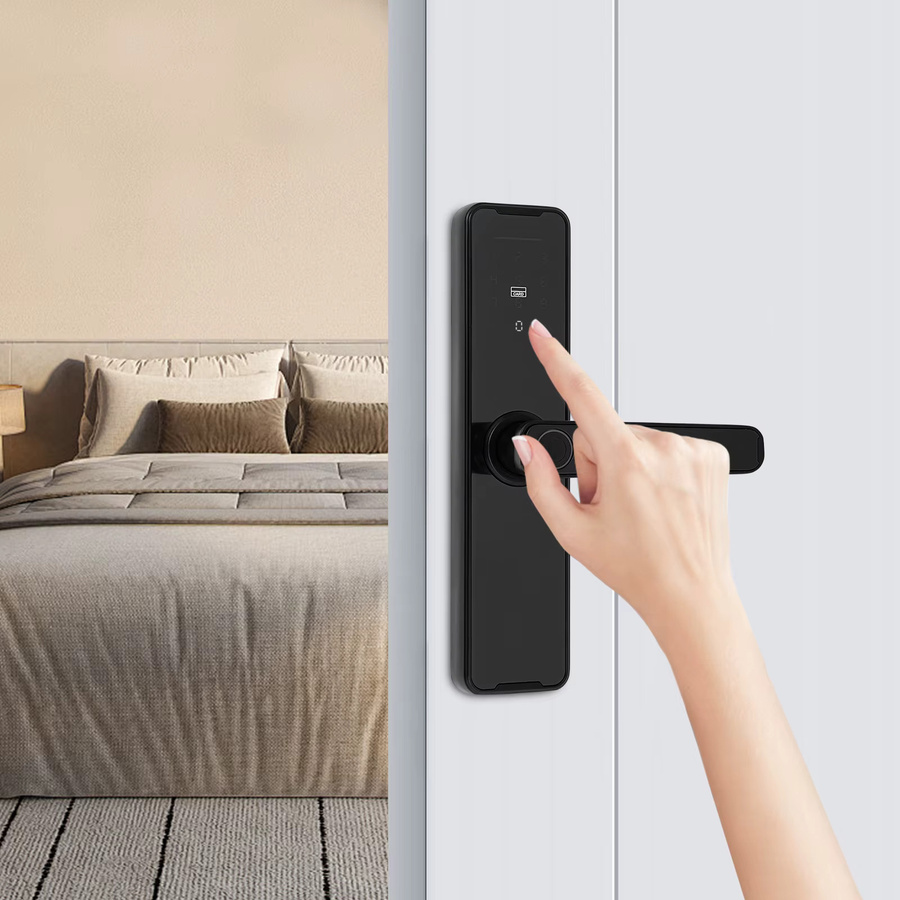 Intelligentes digitales Türschloss aus Aluminiumlegierung mit Fingerabdruck, Passwort und Tuya Wifi für Fernentriegelung, Farbe: Schwarz - Bild 2