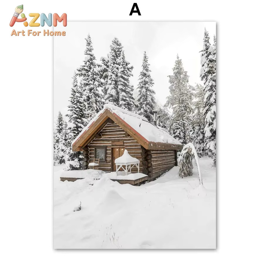 AZNM Leinwandposter Elch im Kiefernwald Winter Nordische Dekoration Mehrfarbig - Bild 3