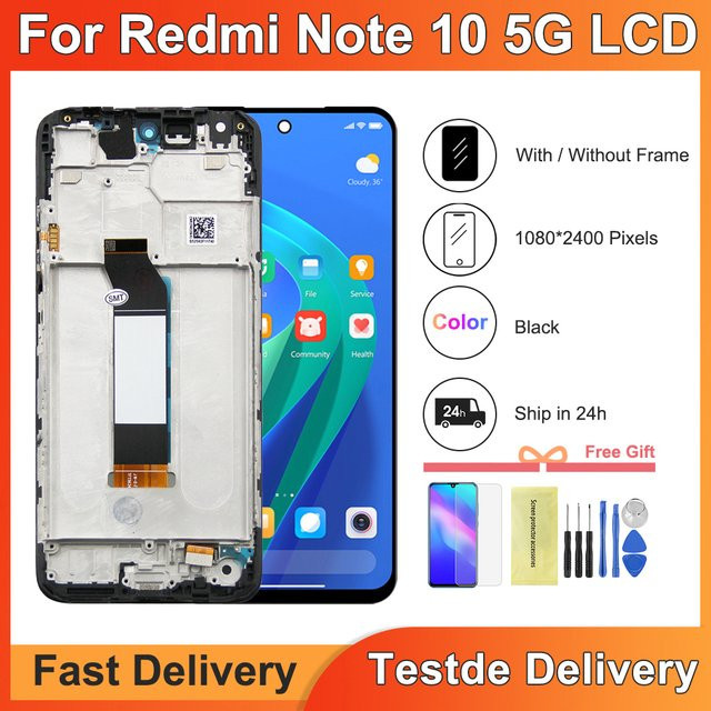 Xiaomi Redmi Note 10 5G LCD Display mit Touchscreen und Rahmen in Schwarz, 6,5 Zoll - Bild 1