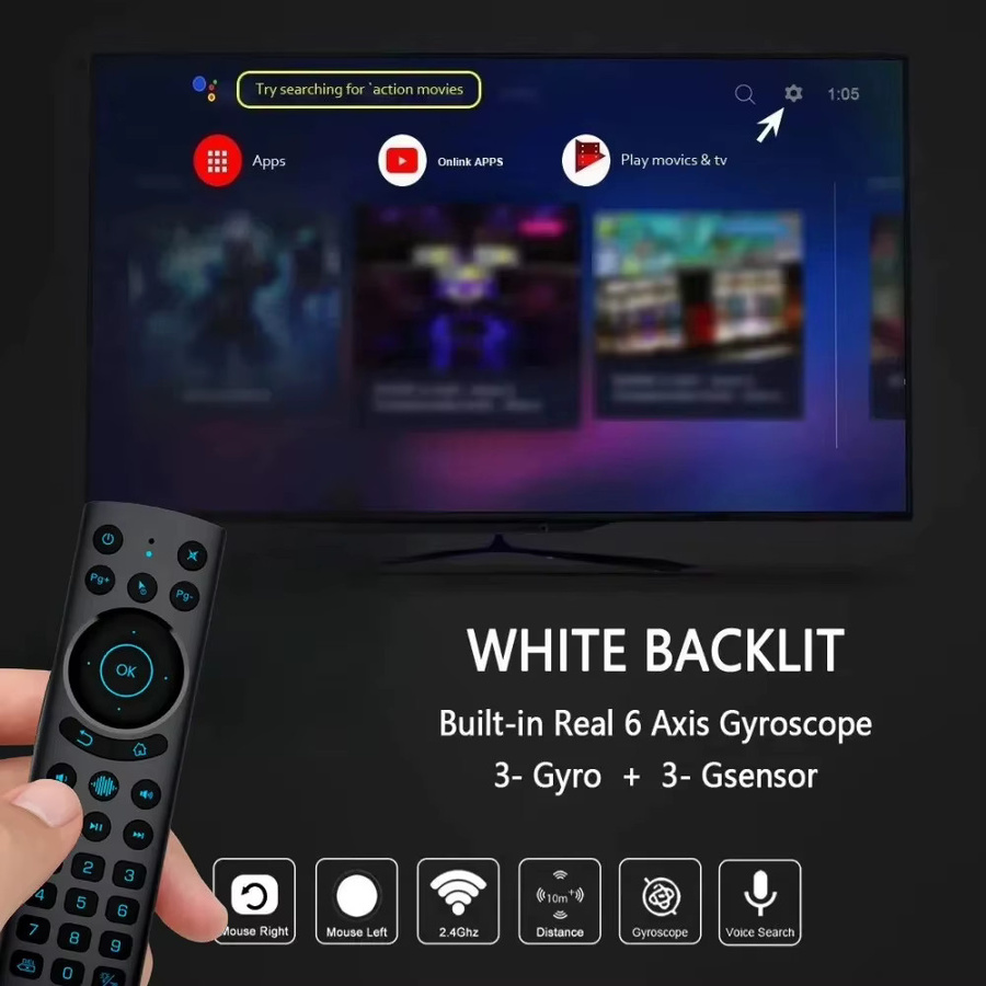 KEBIDU G20S PRO BT Air Mouse mit Hintergrundbeleuchtung, 2,4G kabellose Gyroskop-Fernbedienung mit Sprachsteuerung und IR-Lernfunktion für Android TV-Box, Schwarz - Bild 3