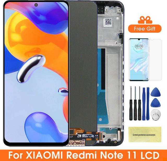 Xiaomi Redmi Note 11 LCD-Display mit Rahmen und digitalem Touchscreen, 6,43 Zoll, Schwarz - Bild 1