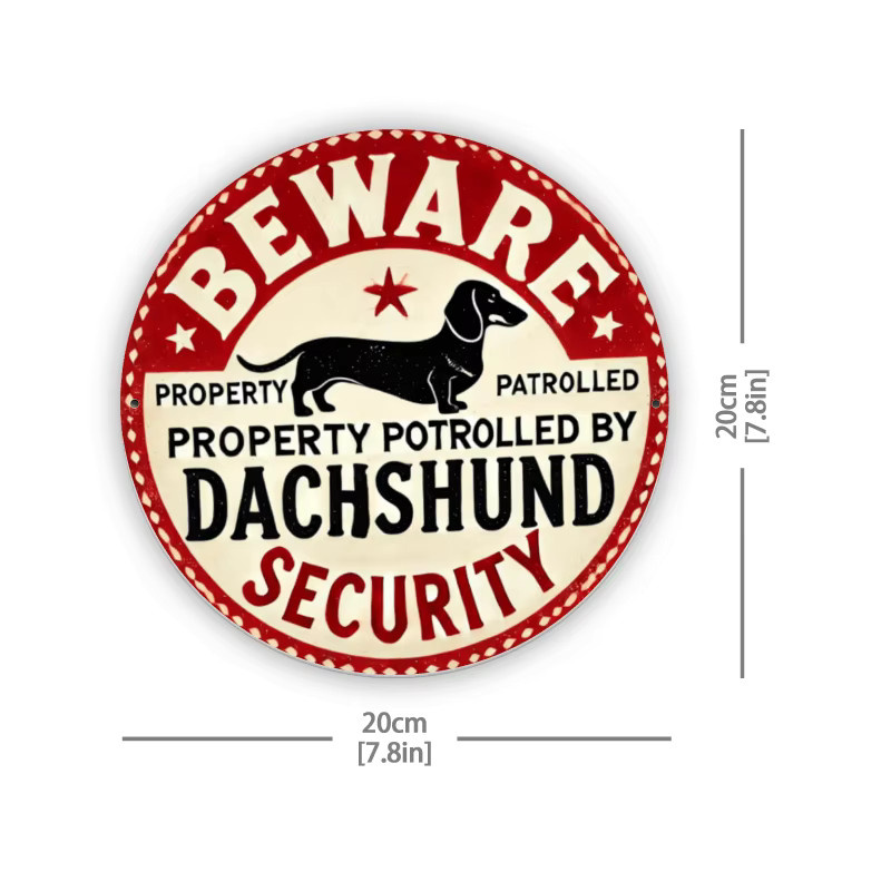 Potdemiel Dackel-Sicherheits-Warnschild Iron Patrolled Property aus Metall in Rot im antiken Stil für Wanddeko - Bild 2