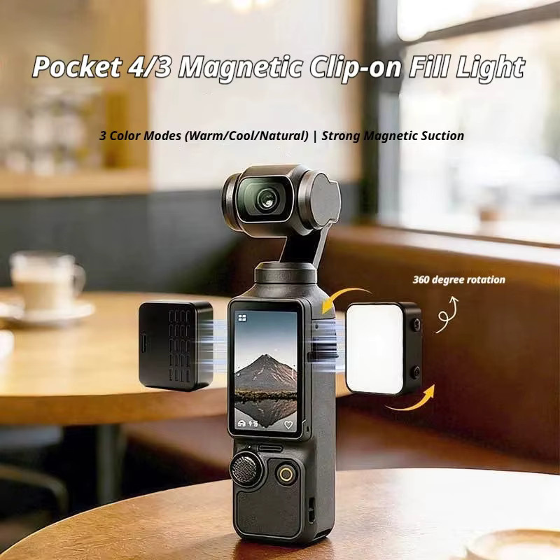 Magnetisches Mini-LED-Videolicht für DJI Osmo Pocket 4 und Pocket 3 in Schwarz, tragbares und wasserdichtes Vlogging-Licht für Live-Übertragungen - Bild 3