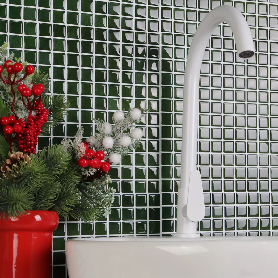 3 Stück selbstklebende Wandaufkleber im Weihnachtsstil von Vividtiles, quadratische Mosaikfliesen-Vinyl-Tapete, wasserdicht und abnehmbar - Bild 2