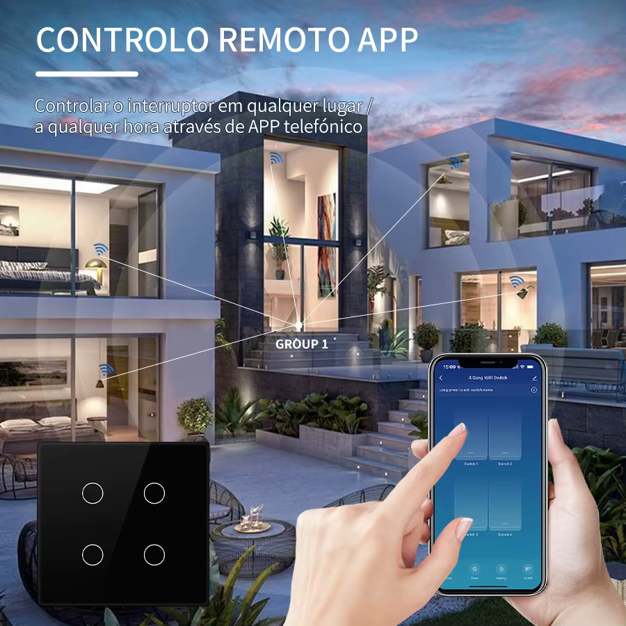 GGBEE Tuya WiFi Smart Switch 4/6-fach Touch-Panel Lichtschalter in Schwarz, App- und Sprachsteuerung kompatibel mit Amazon Alexa und Google Assistant, Brasilien Standard - Bild 5