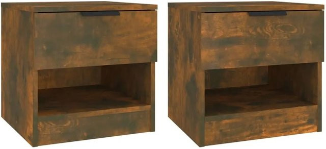 vidaXL Nachttische 2er Set Modell 4 aus Holzwerkstoff in Räuchereiche, Braun, B/T/H: 40 x 40 x 39 cm - Bild 1