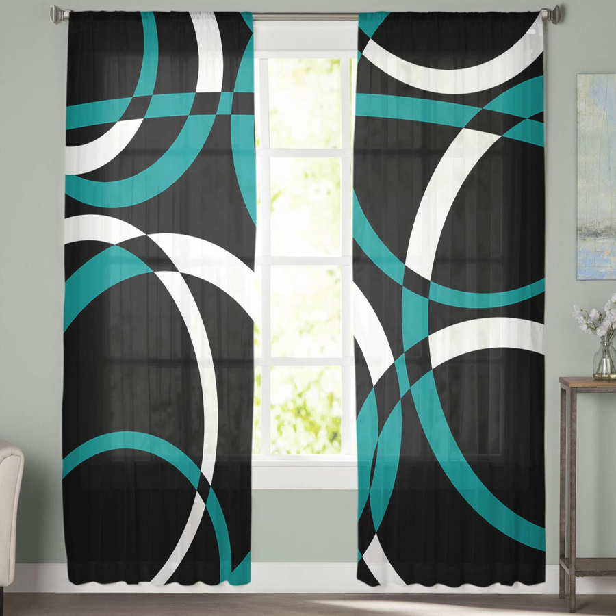 Binchi Outdoor Equipment Transparenter Voile-Vorhang mit geometrischem Kreismuster in Multicolour, B/H: 135 x 114 cm - Bild 2