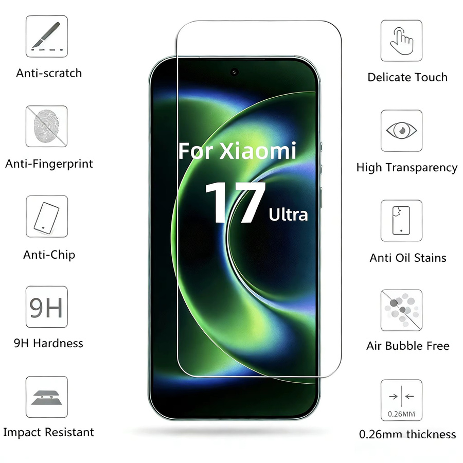 Xiaomi 17 Ultra Displayschutzfolie aus gehärtetem Glas mit Objektivschutz, transparent - Bild 2