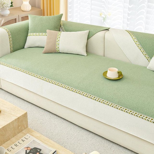 Rutschfester Chenille-Sofabezug mit Blatt-Stickerei von Your Warm Home, weiß, 70 x 70 cm - Bild 1