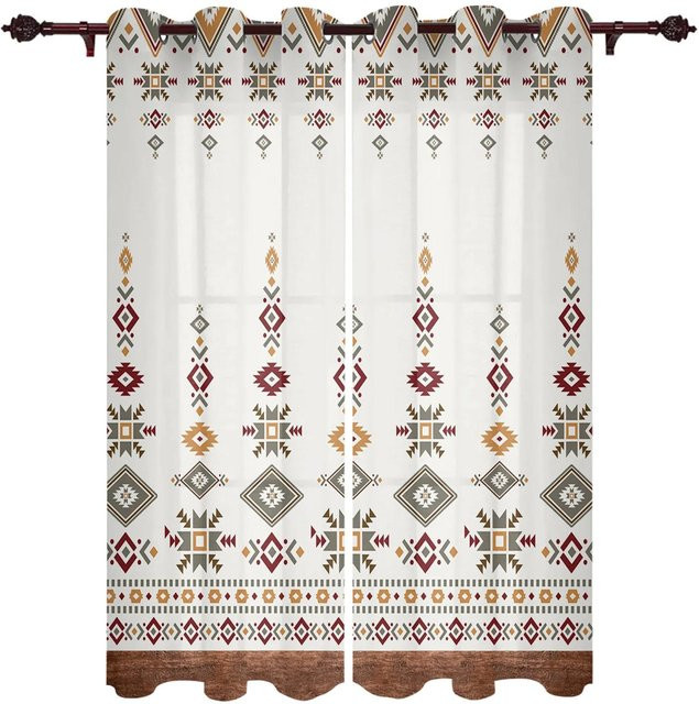 2er-Set Boho Stammes Totem Vorhänge, halbtransparent, mehrfarbig, B: 60 cm, H: 100 cm - Bild 1