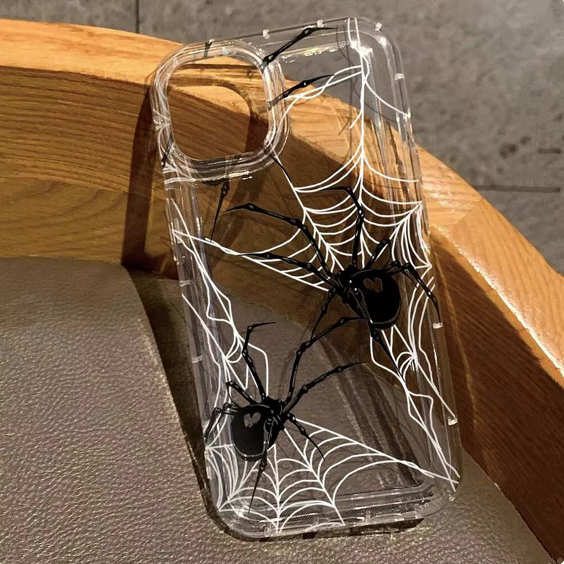 Stoßfeste Handyhülle im Spinnennetz-Design für Apple iPhone Modelle in Schwarz und Transparent - Bild 2