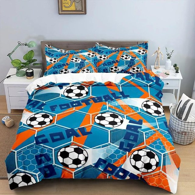 Fußball 3D Bettwäscheset von JMG Household Supplies in Blau mit Bettbezug und Kissenbezügen, B/H: 140 x 210 cm - Bild 1