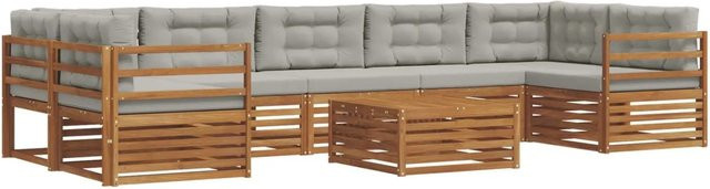 vidaXL Outdoor-Sofagarnitur aus Akazienholz mit Kissen, 24-teiliges Set in Natur und Beige/Grau - Bild 1