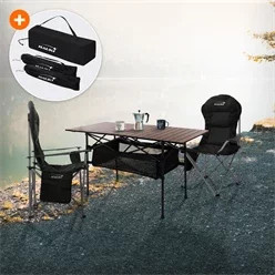 HAUKI Camping Set 3-teilig mit braunem Klapptisch und 2 schwarzen Campingstühlen - Bild 1