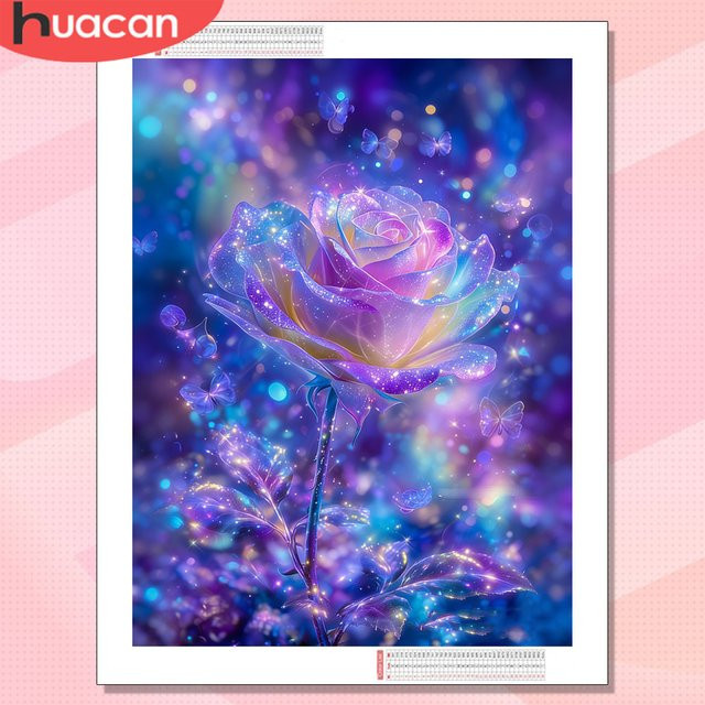 HUACAN Diamantmalerei Komplettset mit Rosen-Blumen-Mosaik und Schmetterling, Multicolor, B/H: 30,0 x 20,0 cm - Bild 1